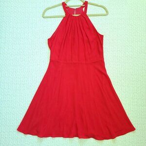 Express halter flare mini dress in vibrant red